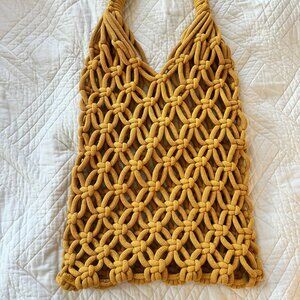 Mustard yellow chunky knit crochet tote bag